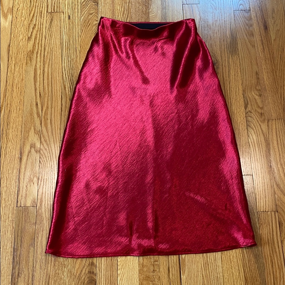A New Day Red Satin Crinkle Midi Skirt - Picture 5 of 5